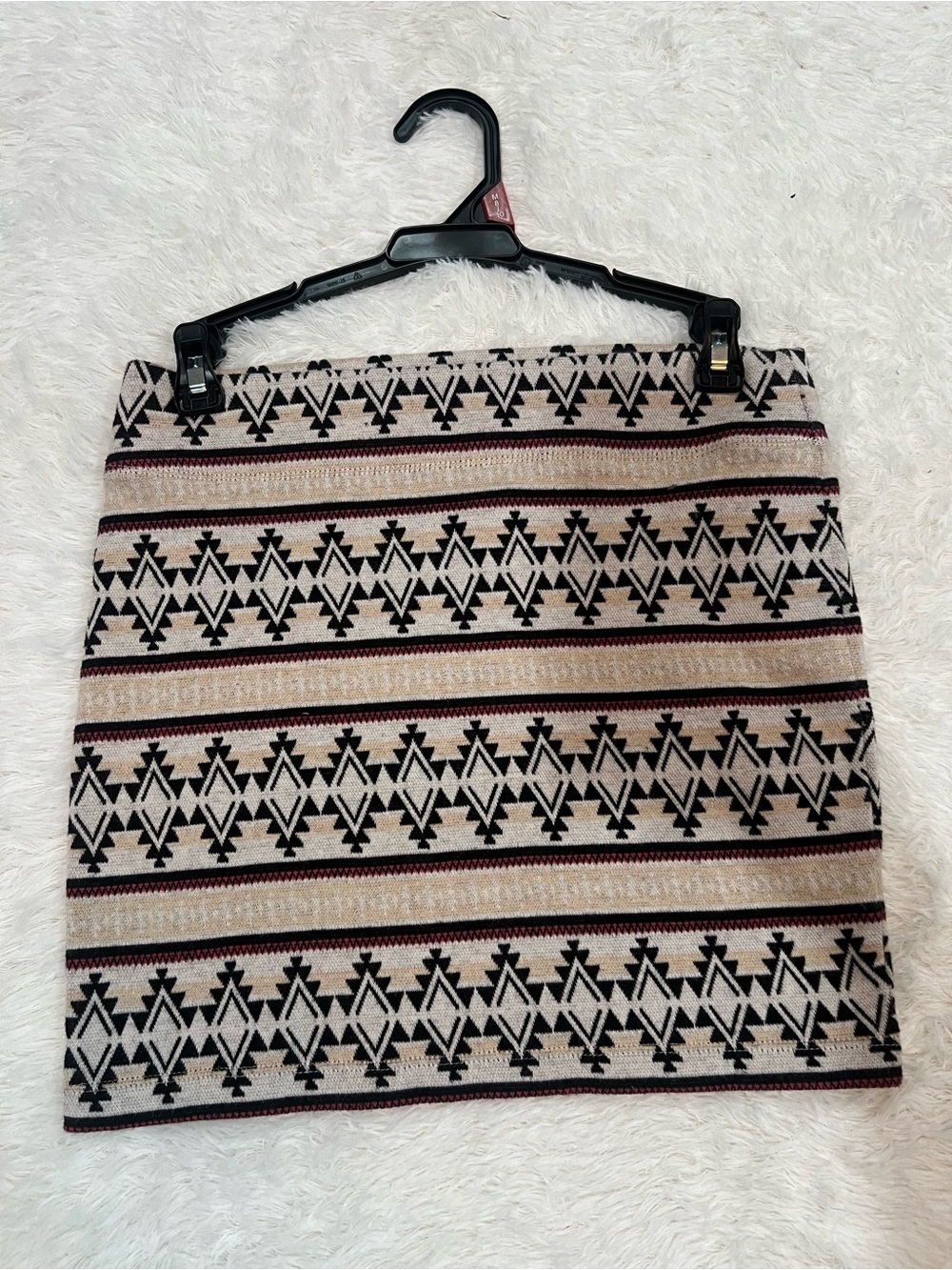 Nollie Beige Aztec-Pattern Mini Skirt with Black and Burgundy Accents